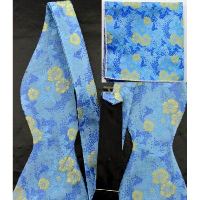 Краватка-метелик блакитна у квіточку з платком