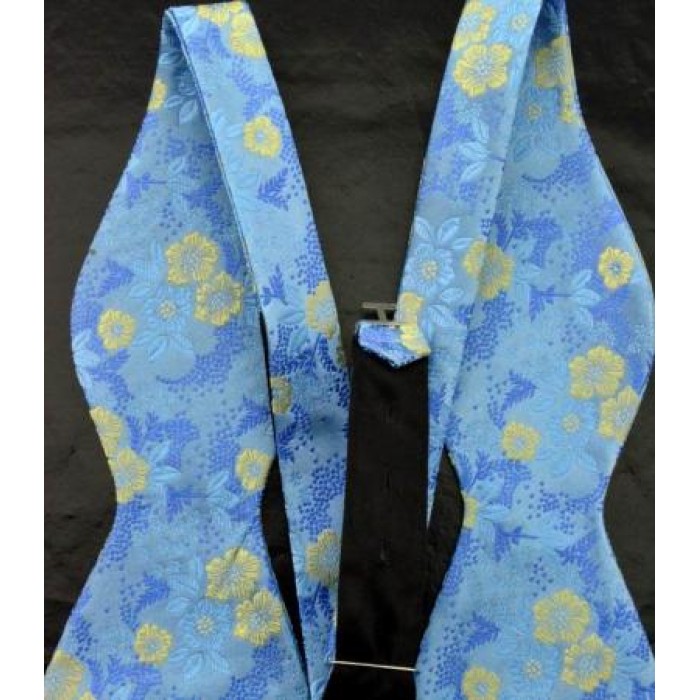 Краватка-метелик блакитна у квіточку з платком