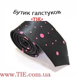 Галстук узкий черный в розовые капельки