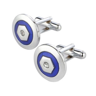 Запонки круглі сині шестикутник з каменем