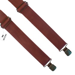 Подтяжки кожаные коричневые широкие на регуляторах из матовой кожи 3.5 см