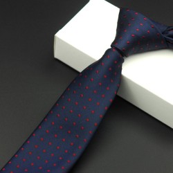 Краватка вузька темно-синя в вишневий горошина