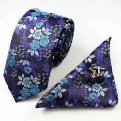 Краватка яскраво-фіолетова вишукана в наборі з хусткою та запонками