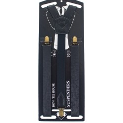 Подтяжки кожаные черные на винтажных застежках 2.5 см