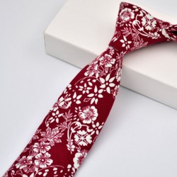 Краватка вузька червона бавовняна в білих квітах
