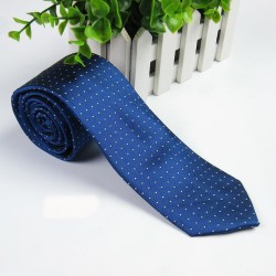 Краватка вузька синя в дрібний горошок 09045