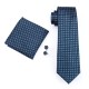 Краватка на подарунок синій у блакитний квадратик з запонками та хусткою