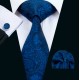 Краватка на подарунок темно-синій узор з запонками та хусткою