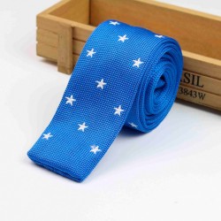 Краватка в'язаний синій у білу зірочку