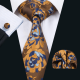 Подарочный галстук золотистый с голубым узором в наборе
