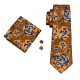 Подарочный галстук золотистый с голубым узором в наборе