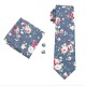 Краватка з хусткою та запонками синій на весілля у квіток - бавовняний