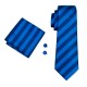 Галстук синий шелковый жаккард с платком и запонками в полоску