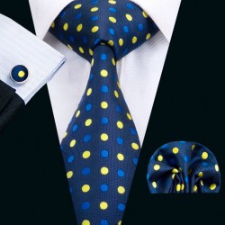 Краватка патріотичний шовковий жаккард з хусткою та запонками у горошок