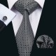 Краватка з хусткою та запонками чорно-білий у клітинку 09144