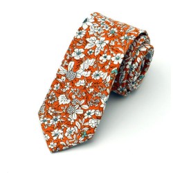Краватка вузька коричнева бавовняна в квітах 09086
