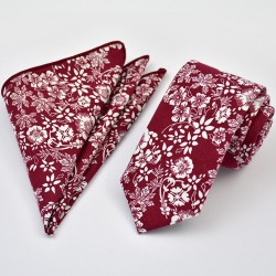 Краватка вузька червона бавовняна в білий квіток+хустка 09092