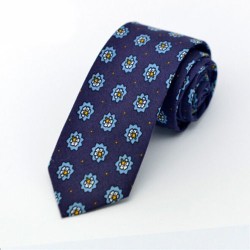 Краватка вузька синя бавовняна в квіточку 09077