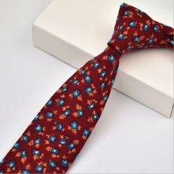 Краватка вузька червона бавовняна в синій квітку 09182