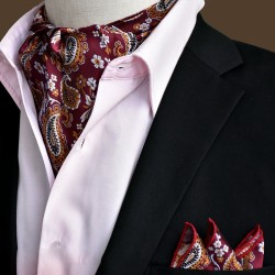 Шейный платок Аскот вишневый с огурцами в наборе
