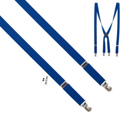 Подтяжки синие 2 см Х-образные с кожаной серединкой