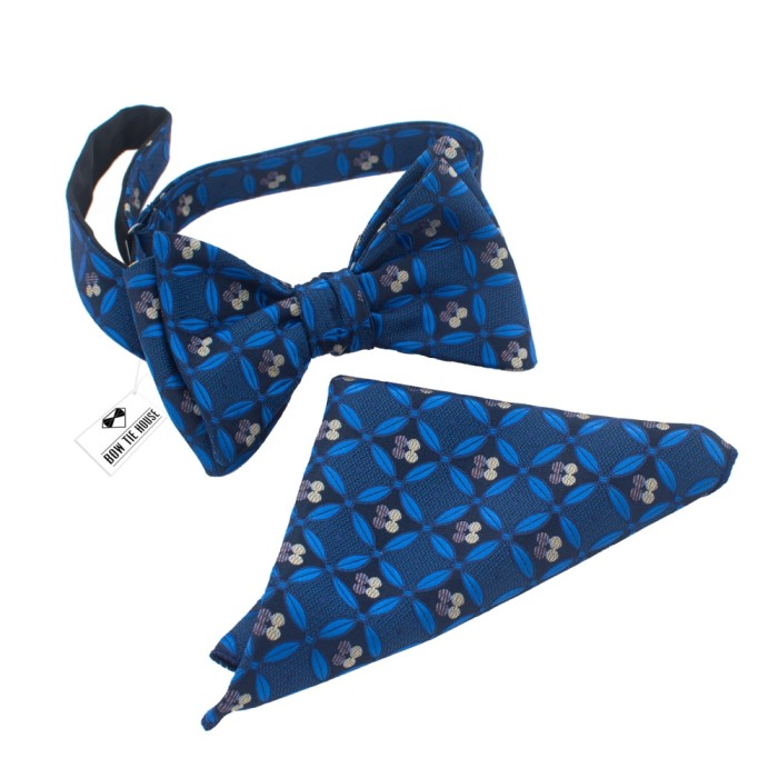 Метелик-краватка синій у візерунки з платком