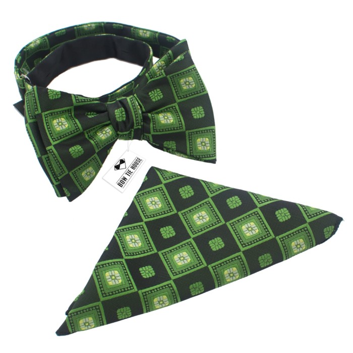 Краватка-метелик зелений у квадратик + платок