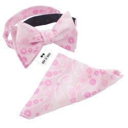 Розовая галстук-бабочка в цветочек с платком