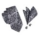 Подарочный галстук серый с черным в цветах