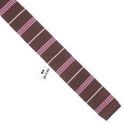 Краватка трикотажна коричнева в біло-рожеву смужку