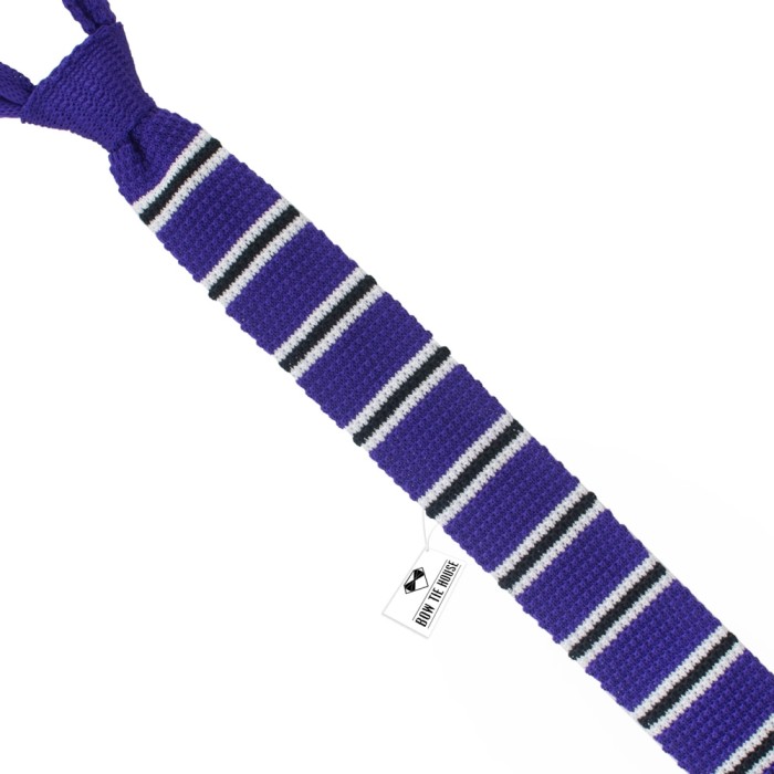 Краватка в'язана фіолетова в чорно-білу смужочку