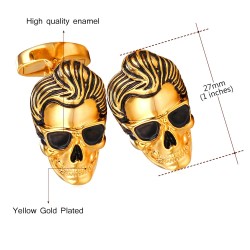 Запонки золотистые - череп Элвиса Пресли