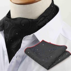 Чорна краватка Аскот з крапкою та кишеньковим платком