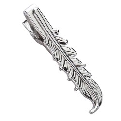 Зажим для галстука в форме изогнутого пера - серебистый