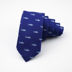 Краватка темно-синя з акулами 6 см