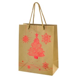 Подарочный крафт пакет елка и снежинки