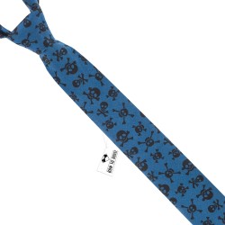 Краватка вузька бавовняна синя з черепами