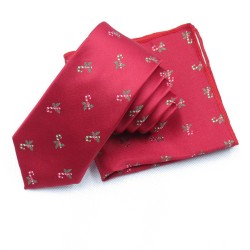 Краватка вузька червона новорічна з хусткою