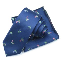 Краватка вузький синій новорічний з платком