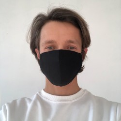 Захисна маска для обличчя чорна ромбиком з льону в два шари