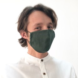 Захисна маска для обличчя ізумрудна з льону на два шари