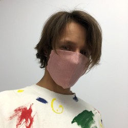 Захисна маска для обличчя рожева з льону на два шари