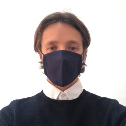 Защитная маска для лица темно-синяя из льна в два слоя