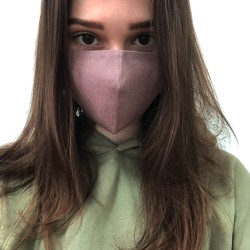 Захисна маска для обличчя рожева з коричневим відтінком з льону на два шари