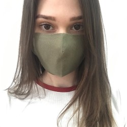 Захисна маска для обличчя тьмяно-зелена з льону на два шари