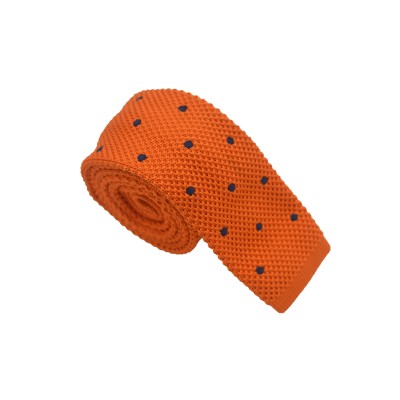 Краватка в'язаний помаранчевий з чорним горошком