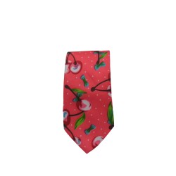 Краватка вузька рожева з вишнями