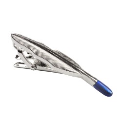 Затискач для краватки у формі пера з синім кінчиком - сріблястий