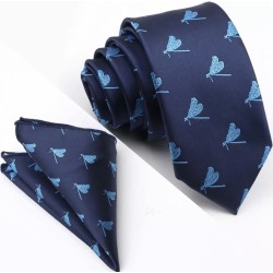 Краватка темно-синя з стрекозою +хустка