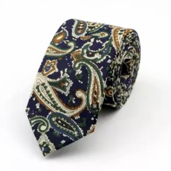 Краватка вузька синя бавовняна з турецькими огірками 09075